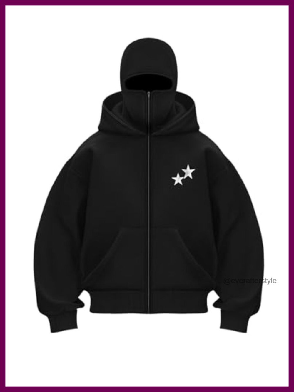 Oversized Full Zip Balaclava Hoodie Cotton Polyester Windproof Y2K Sweatshirt